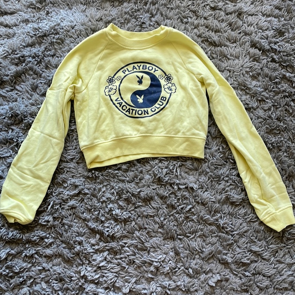 ✨Neon Yellow Cropped Playboy Crewneck✨